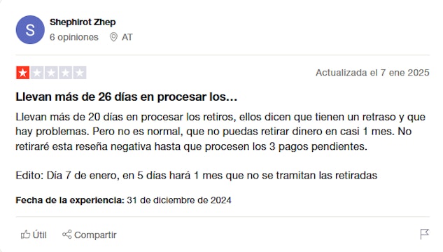 Opinión sobre Rabona en Trustpilot